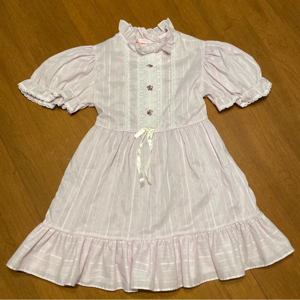 jcpenney Vintage Light Purple Lilac Ruffle Neck Dress Floral Girl Size 6